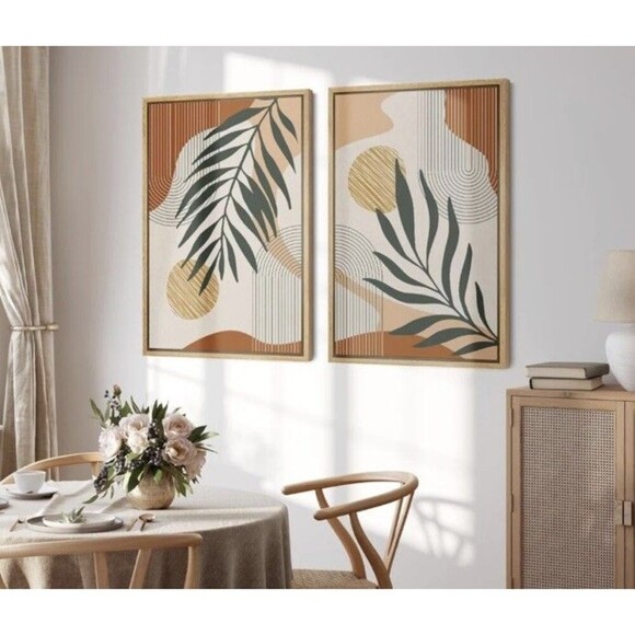 Wayfair Mid Century Modern Boho Palm From attic Wall Art Set Yellow Abstract - Picture 2 of 13